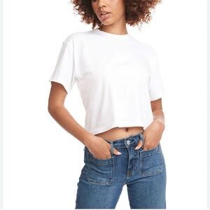 Hanes Beefy-T Women's Cropped Relaxed Fit T-Shirt Cotton White Crew Neck, XL